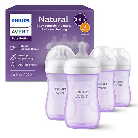 Set de 4 Biberones Avent Natural 9oz Color Morado
